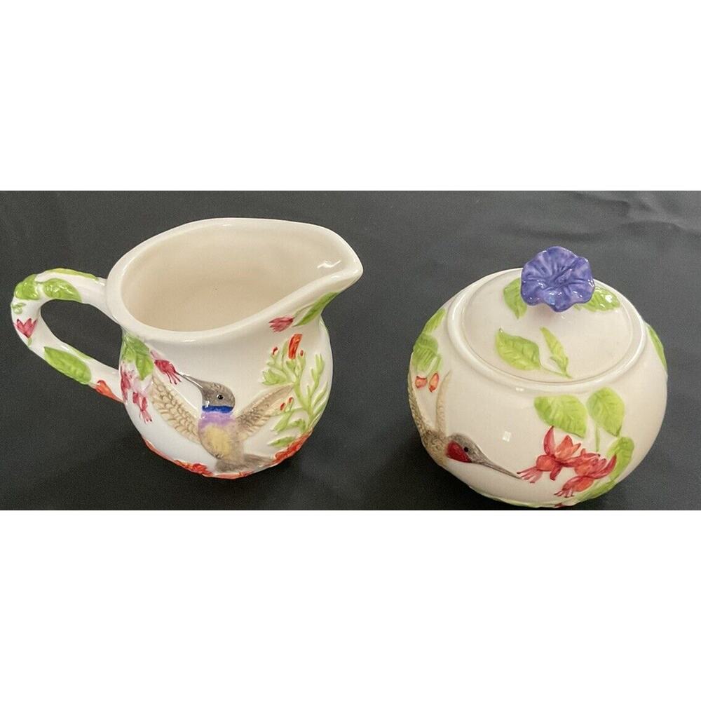 American Atelier Creamer and Sugar Bowl with Lid Hummingbird